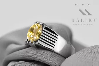 Žltá perrydot 925 Silver Classic Ring Vintage VRC007s